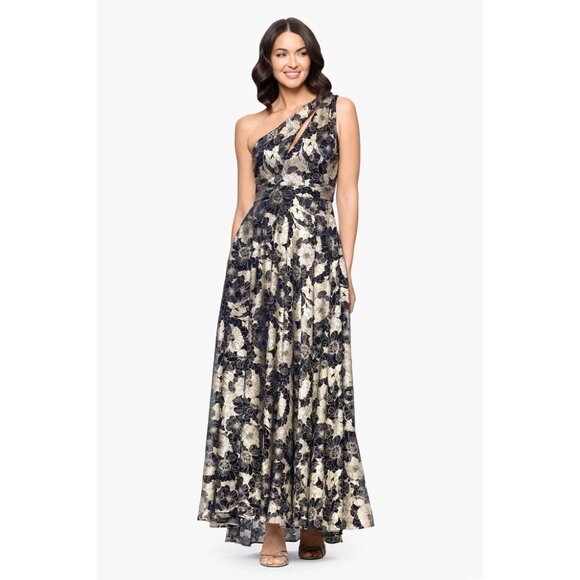 Betsy & Adam Formal Long Gown 12 Peacock Blue Gold Wedding Gala Prom NEW $498